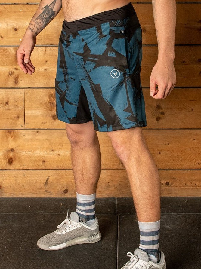 Allover print gym shorts mens with nasty logo
