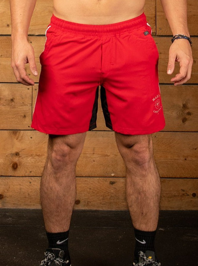 Red gym shorts mens with elasticated waist